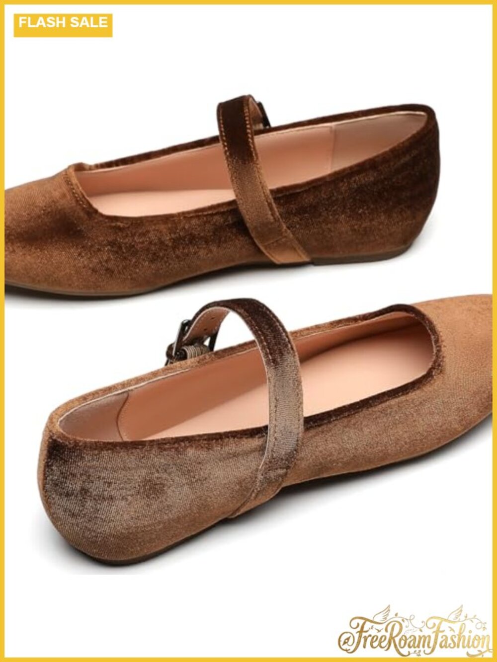 Velvet Mary Jane Ballet Flats Woven Comfort Memory Foam Buckle Strap - Picture 4 of 6